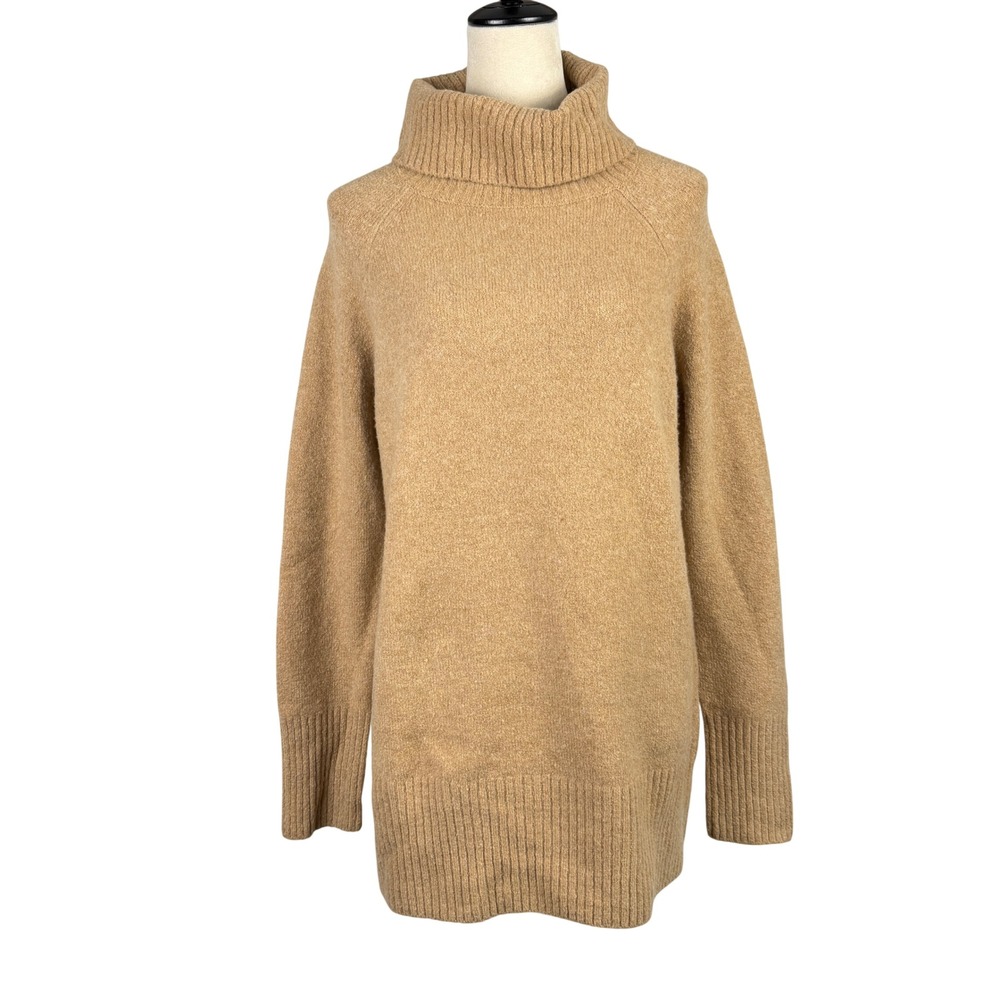 Goodthreads Turtleneck Sweater Womens Medium Wool Blend Raglan Tan Oversized